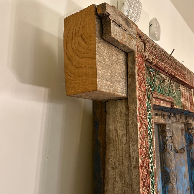 Antique Hand Carved Teak Weathered Indian Palace Entrance Door For Sale In Miami - Image 6 of 12