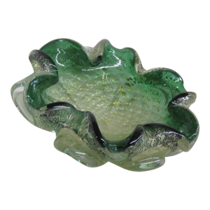 Murano Green Sommerso With Gold Flake Art Glass Bowl Ashtray 4472b
