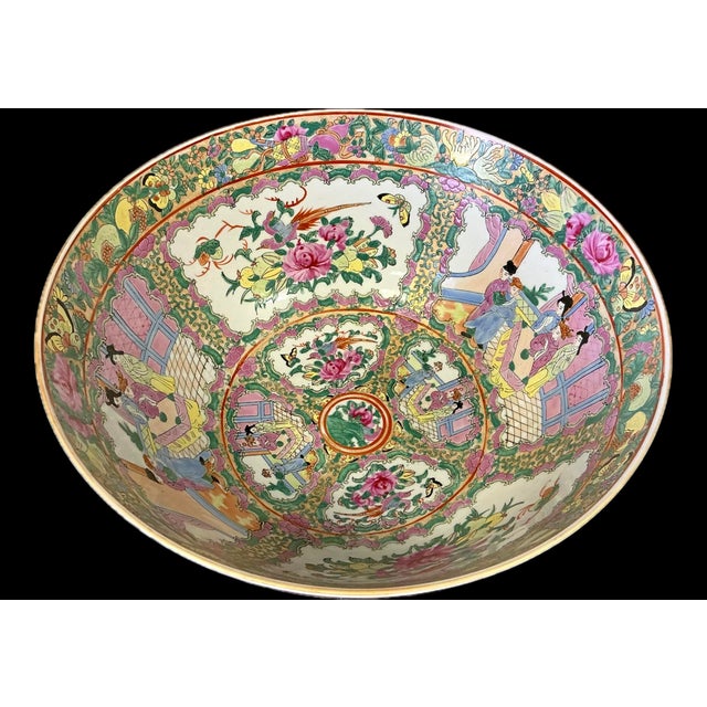 19th Century Large Chinese Famille Rose Medallion Porcelain Punch Bowl For Sale - Image 4 of 8