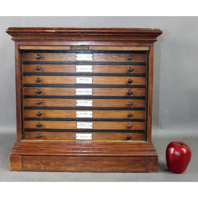 French Late 19th Century French Napoleon III Cigar Humidor 7 Drawer Chest With Porcelain Tags For Sale - Image 3 of 11