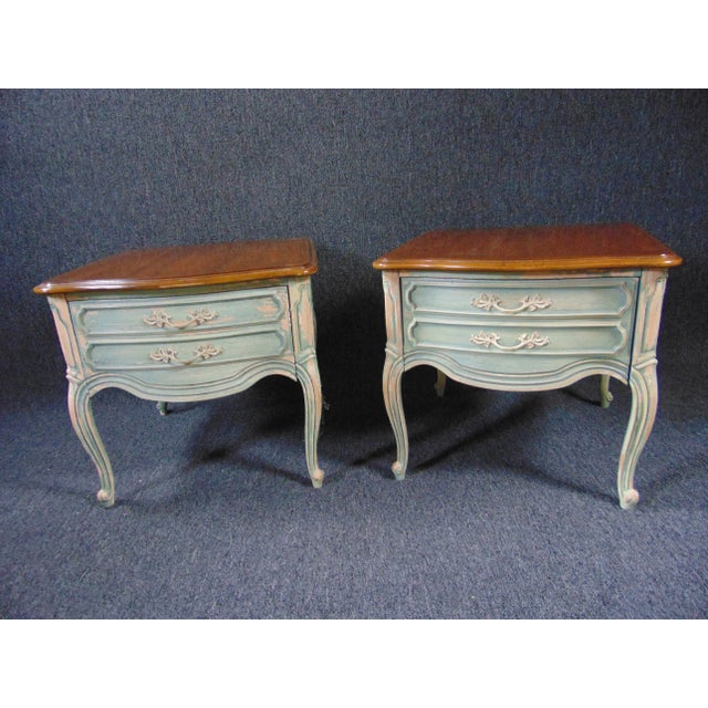 Louis XV Style Cherry Paint Distressed Side Tables - a Pair For Sale - Image 10 of 10