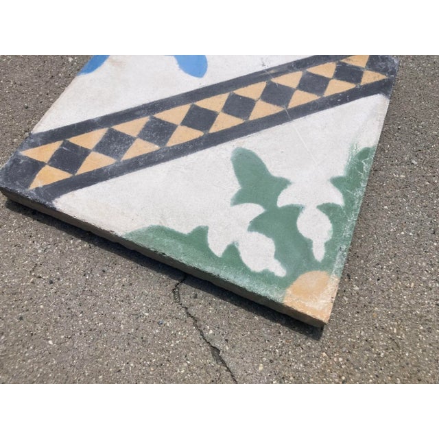 Moroccan Moroccan Hand-Painted Cement Tile With Traditional Fez Design For Sale - Image 3 of 9