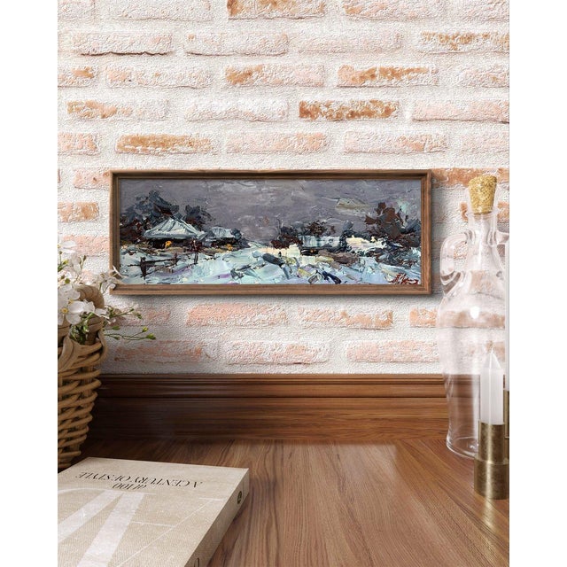 ""Winter and Evening"" is an evocative oil painting that captures the serene yet somber atmosphere of a winter evening in...