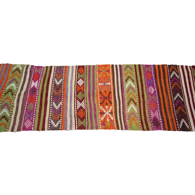 Colorful Embroidered Vintage Kilim Runner For Sale - Image 4 of 7
