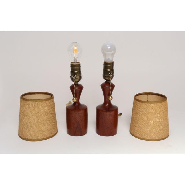 1960s 1960s Danish Modern Diminutive Sculptural Teak and Brass Table Lamps - a Pair For Sale - Image 5 of 17