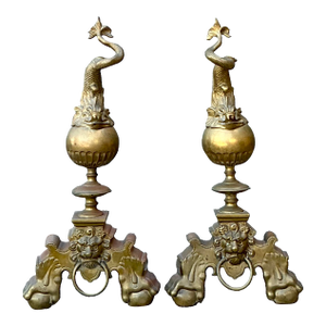 Vintage Brass Koi Andirons - A Pair