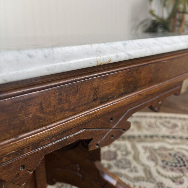 Wood Antique Victorian Marble Top Walnut Side Table For Sale - Image 7 of 13