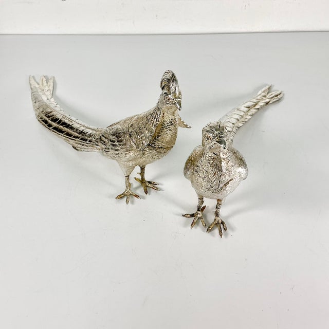 Early 20th Century Early 20th C Vintage French Chippendale Hollywood Regency Game Bird Pheasant Silverplate Figurals - An Opposing Pair For Sale - Image 5 of 18