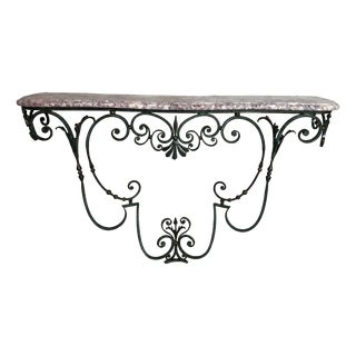 Wrought Iron and Marble Console Table, 1950s For Sale