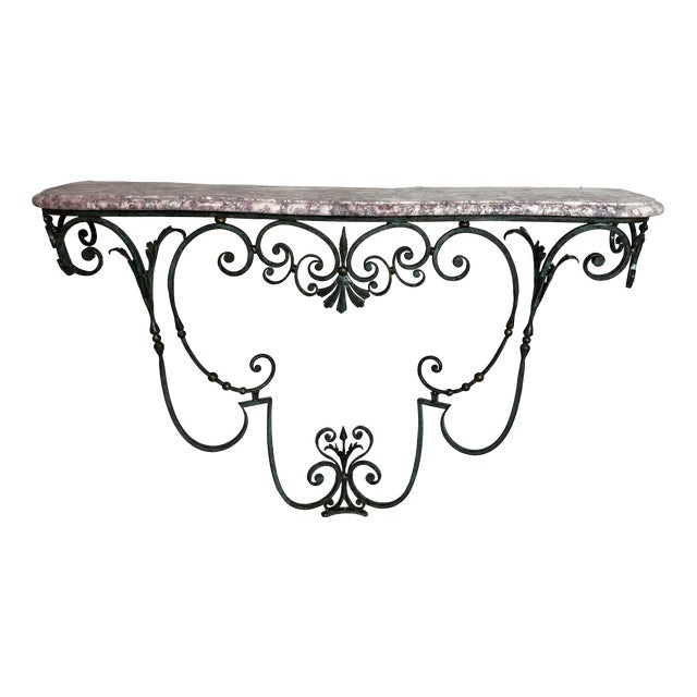 Wrought Iron and Marble Console Table, 1950s For Sale