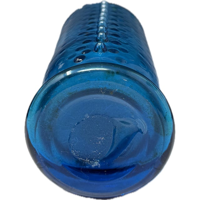 A Vintage Blenko or Rihimäen Lasi "Grapponia" Style Art Glass Bottle or Vase in a Blue or Turquoise Color For Sale - Image 4 of 4