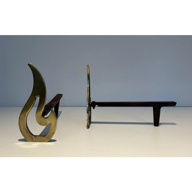 Flame Brass Andirons - A Pair For Sale - Image 11 of 13