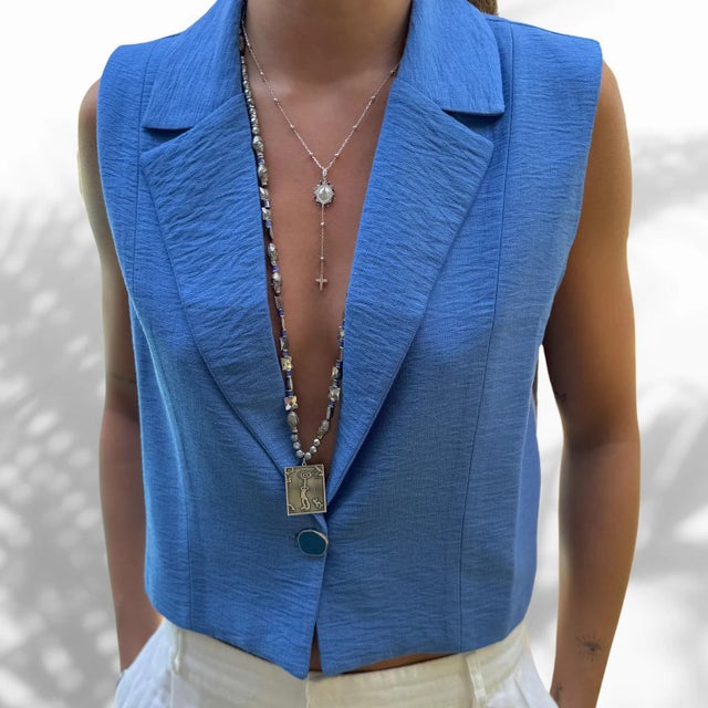 Sapphire & Diamond Virgin Mary Cross Pendant Sterling Silver Chain Necklace For Sale In Miami - Image 6 of 10