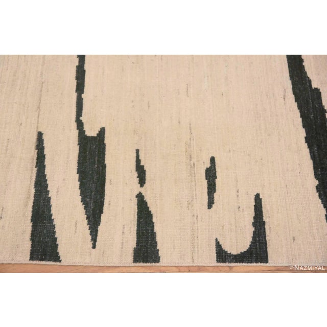 Nazmiyal Collection Handmade Cream Charcoal Brown Wool Modern Abstract Area Rug For Sale In New York - Image 6 of 7