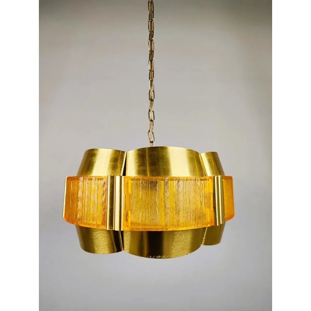 Yellow Vintage Brass Pendant by Werner Schou for Coronell Elektro, Denmark, 1960s For Sale - Image 8 of 8