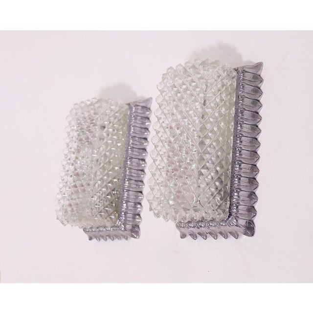 German Wall Lights in Glass & Silver Metal, 1960s, Set of 2 For Sale - Image 3 of 5