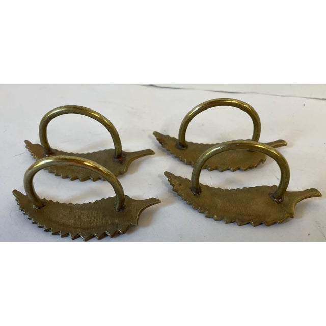 Mid 20th Century Vintage Brass Leaf Shaped Napkin Rings For Sale - Image 5 of 8