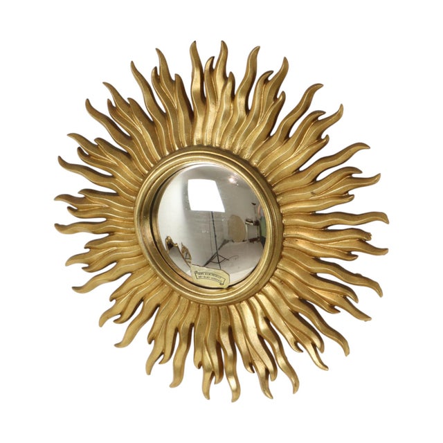Vintage Gold-Leaf Gilt Sunburst Convex Mirror, 1960s For Sale - Image 13 of 18