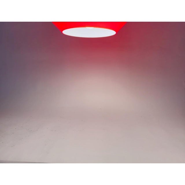 1950s Tapio Wirkkala Teak Hanging Lamp With Vistosi Modern Red Glass Shade For Sale - Image 9 of 12