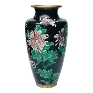 Antique Late 19th Century Cloisonne Vase Depicting Mums Flowers and Butterflies on Black