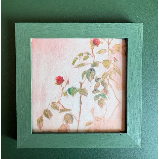 Contemporary Contemporary Carolyn Misterek Mini Abstract Expressionist Repro Print Roses in Webster Green Frames, Set of 4 For Sale - Image 3 of 10