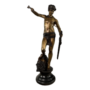 David and Goliath Bronze Sculpture, After Antonin Mercié - 38” Tall, Classical Figure