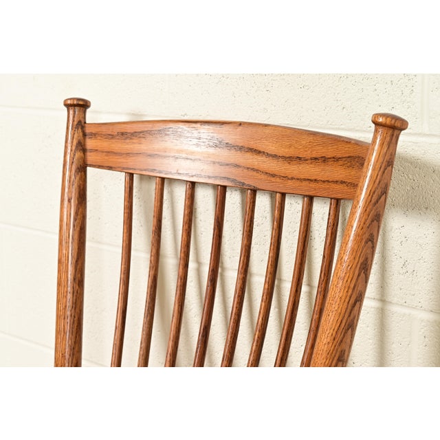 Brown Stickley Style American Colonial Solid Oak Spindle Back Windsor Armchairs, Pair For Sale - Image 8 of 15