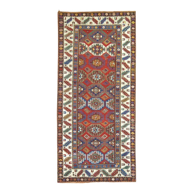 Zabihi Collection Moghan Antique Caucasian Kazak runner - 3'6" x 7'7" For Sale