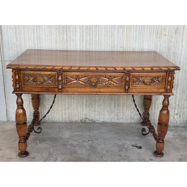 French 20th Century French Louis XV Style Carved Walnut Writing Desk With Three Drawers For Sale - Image 3 of 9