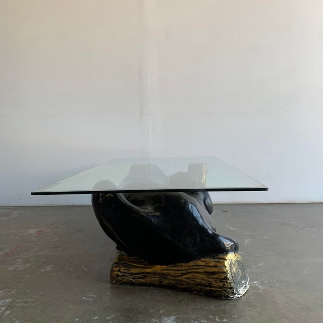 Vintage Glass Top Ceramic Panther Coffee Table Chairish