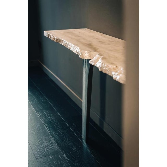 Contemporary Andrew Console Table in Travertine Stone and Brass by Alex Turco For Sale - Image 3 of 10