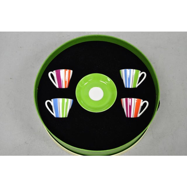 Late 20th Century Kate Spade Lenox Collins Stripe Demitasse Espresso Cup & Saucer Nib - Set of 4 For Sale - Image 9 of 18