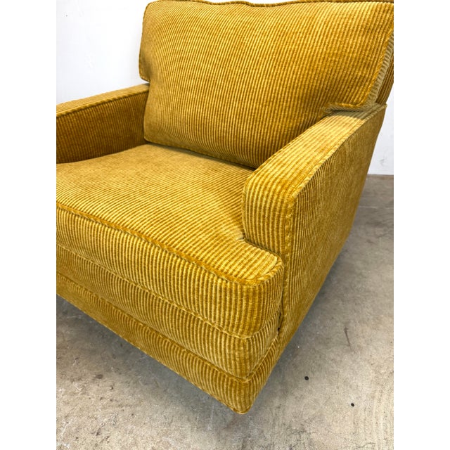 Wood 1960’s Mid Century Modern Milo Baughman Style Swivel Lounge Chair in Corduroy Restored For Sale - Image 7 of 12