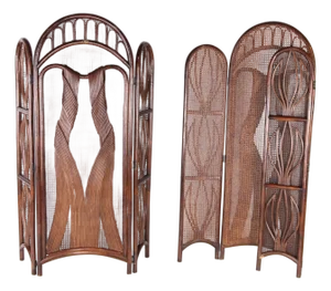 Vintage Rattan Folding Screens, 1970s, Set of 2
