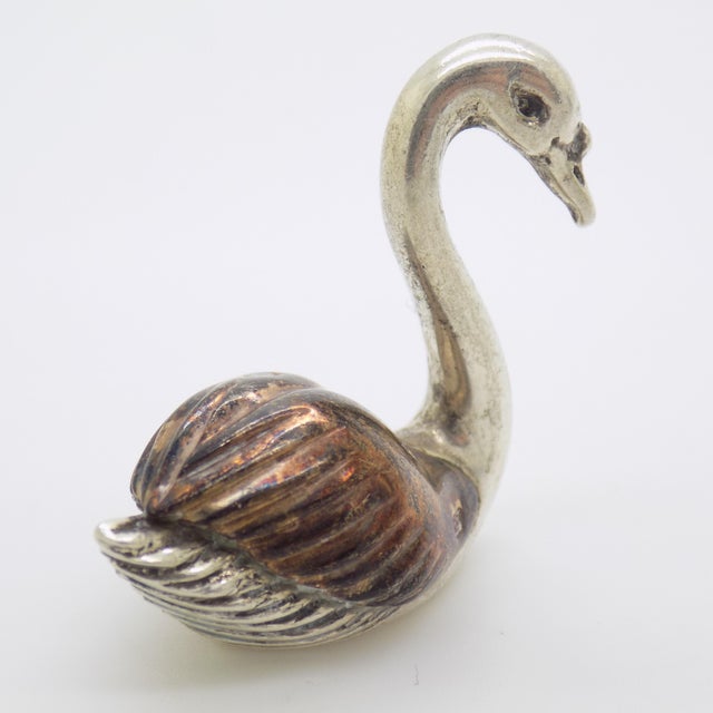 Vintage Italian Handmade Genuine Silver & Brass Swan Figurine Miniature, Saturno Silversmith Brand For Sale - Image 6 of 9