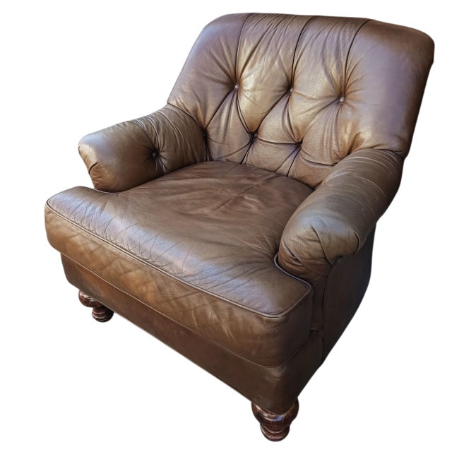 Summer Classics Some Chairs Fill a Space. A Vintage Classic Leather Chair & Ottoman Command It. For Sale - Image 4 of 12