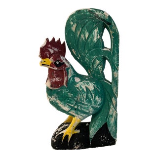 Vintage Rustic Carved Wood Standing Rooster For Sale