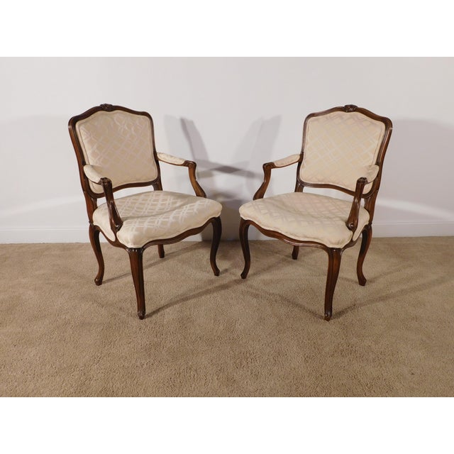 Brown Pair 1980s John Widdicomb Grand Rapids French Louis XV Walnut Arm Chairs For Sale - Image 8 of 12