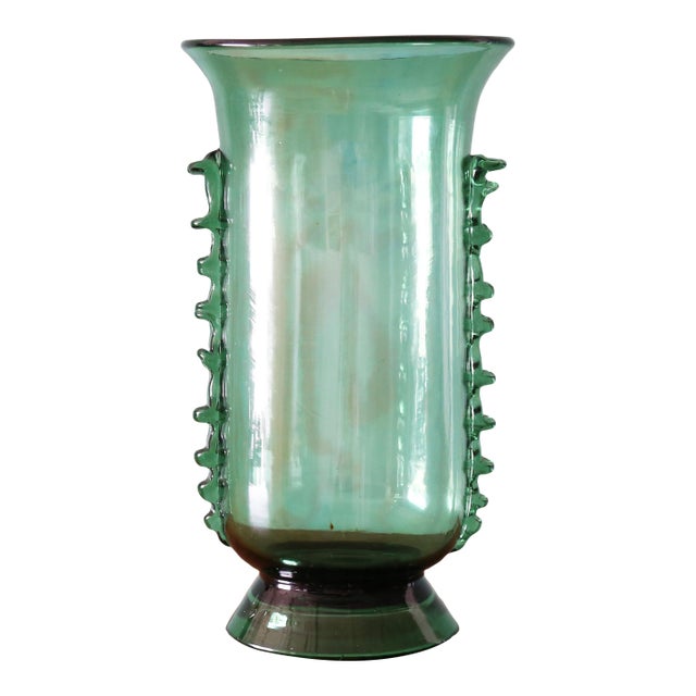 1960s 16" Large Italian Green Empoli (Attr.) Center Vase For Sale