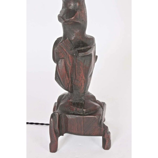 1969 Tall Smokey Tunis Hand Carved Poplar Table Lamp For Sale - Image 11 of 13