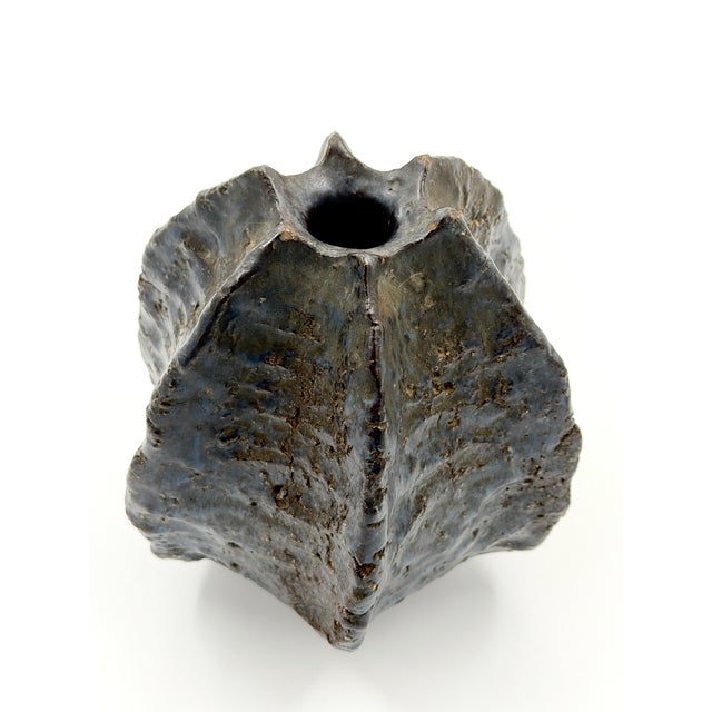 Organic Blue Glazed Stoneware Vase by Helge Østerberg, Denmark, 1960s For Sale - Image 4 of 5