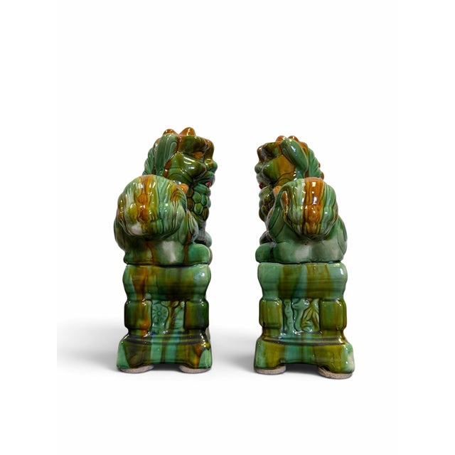 Mid 20th Century Vintage Mid-Century Sancai Glazed Ceramic Chinese Foo Dogs - A Pair For Sale - Image 5 of 6