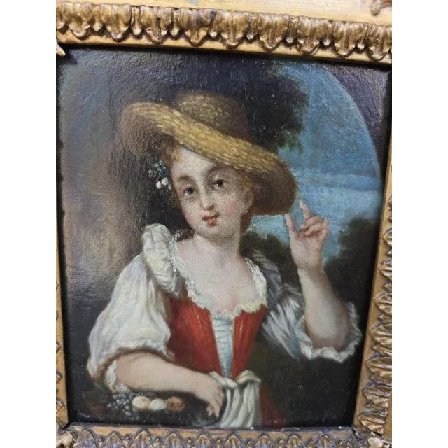 Young Shepherdesses, 1870, Oil Paintings on Panel, Set of 2 For Sale - Image 10 of 11