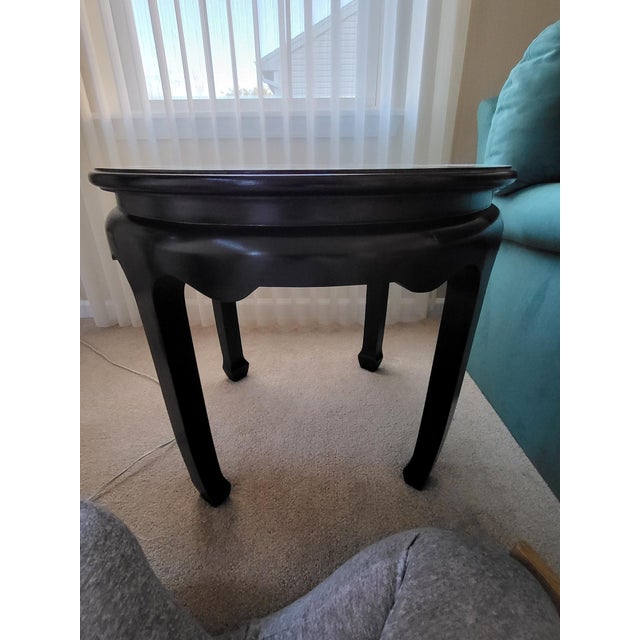 Century Ebonized Pagoda End Table With Chinese Horse Leg & Burl Inlay Chin-Hua Collection