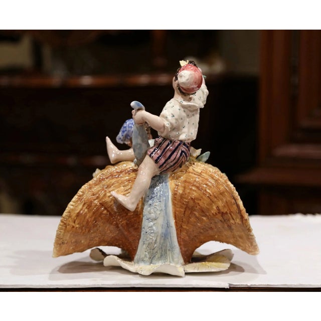Early 20th Century Early 20th Century French Painted Porcelain Barbotine Vase With Children Figures For Sale - Image 5 of 11