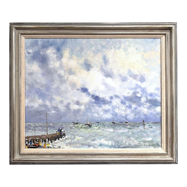 Mid-Century French Marine Oil on Canvas Normandy Painting by Jacques Bouyssou For Sale