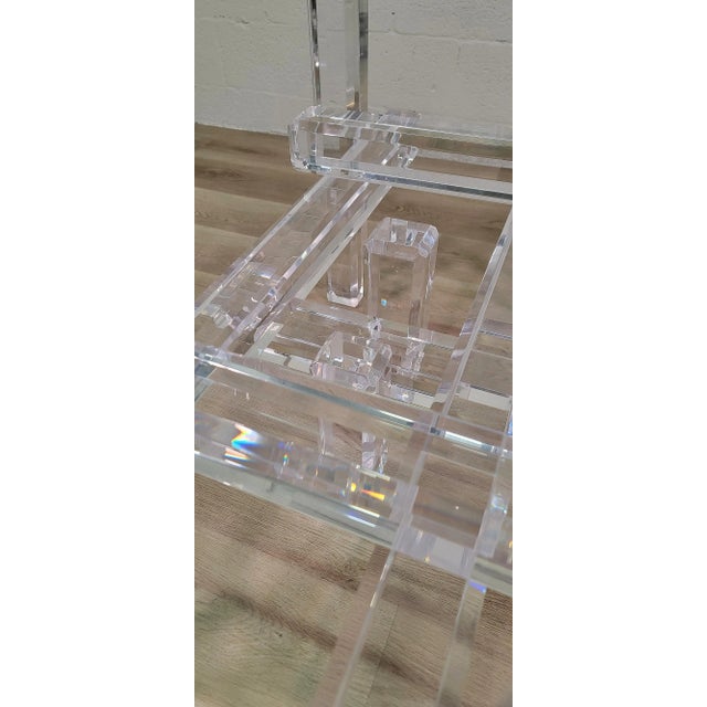 Transparent Lucite Skyscraper Column Geometric Dining Table or Desk Base For Sale - Image 8 of 9