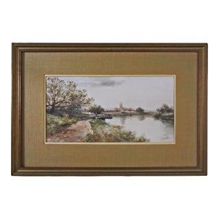 Circa 1905 American Impressionist Watercolor Painting Signed F. F. English Landscape River For Sale