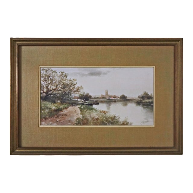 Circa 1905 American Impressionist Watercolor Painting Signed F. F. English Landscape River For Sale