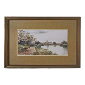 Circa 1905 American Impressionist Watercolor Painting Signed F. F. English Landscape River